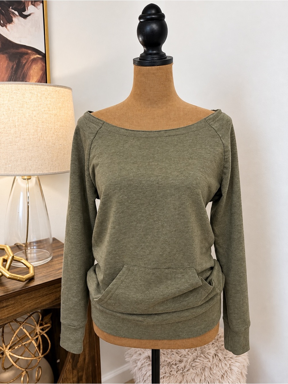mark. Olive Off-Shoulder Pullover Sweatshirt